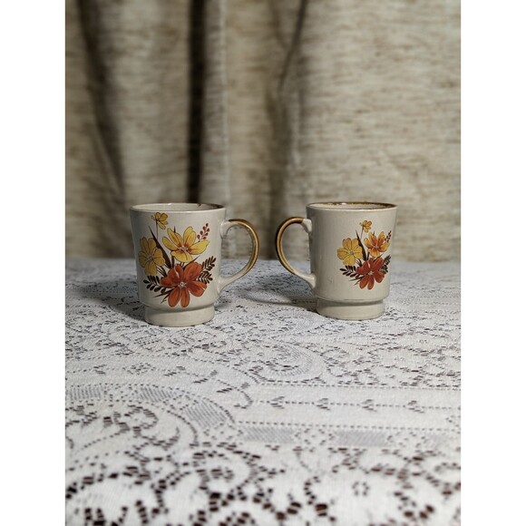 Vintage Casualstone Floral Coffee Mugs Set Of Two Made In Japan - Picture 3 of 9